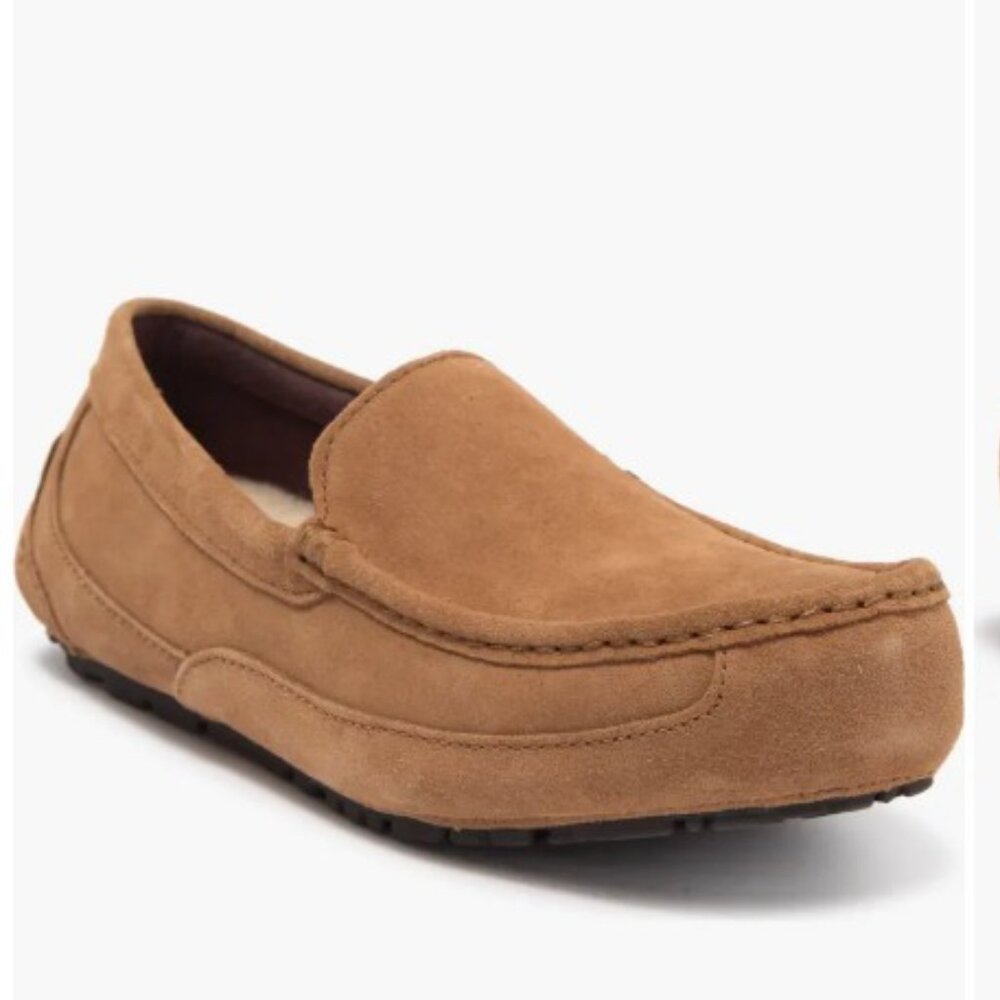UGG Men Size 12 Tan Alder Slip -on Suede Leather Unlined Moc Slippers Comfy